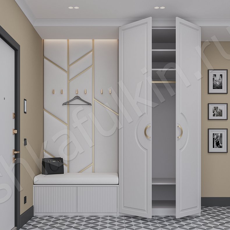 Прихожая Аврора Белый Цветной Синий Светлые Неоклассика 2х створчатые Прихожая Для вещей 4