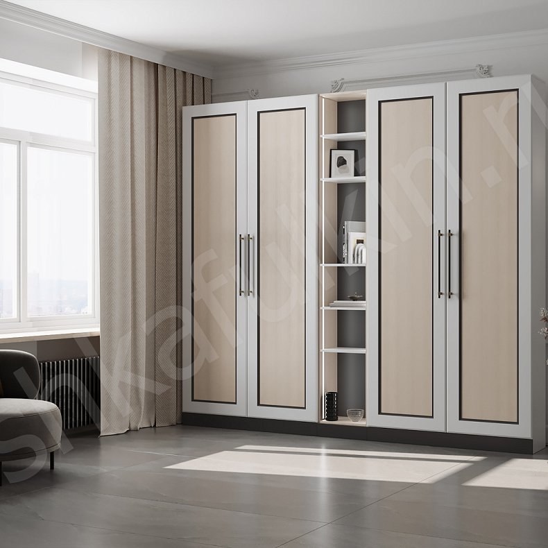 Шкаф Доминго Светлые Древесный Белый Современный 4х створчатые Гостиная Для вещей