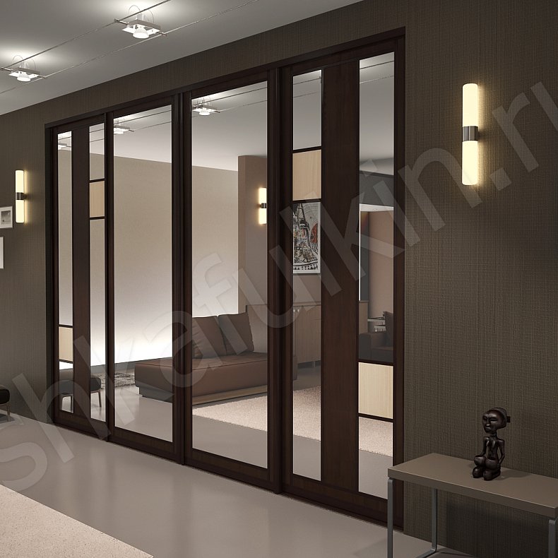 Изображение Встроенный шкаф-купе 4 двери Ассимо Темные Венге Черный Современный 4х створчатые Коридор Для вещей 1