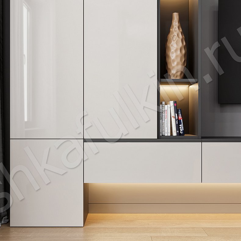 Изображение Стенка Челси Коричневый Светлые Современный 2х створчатые Гостиная Для книг Для декора Под ТВ 3