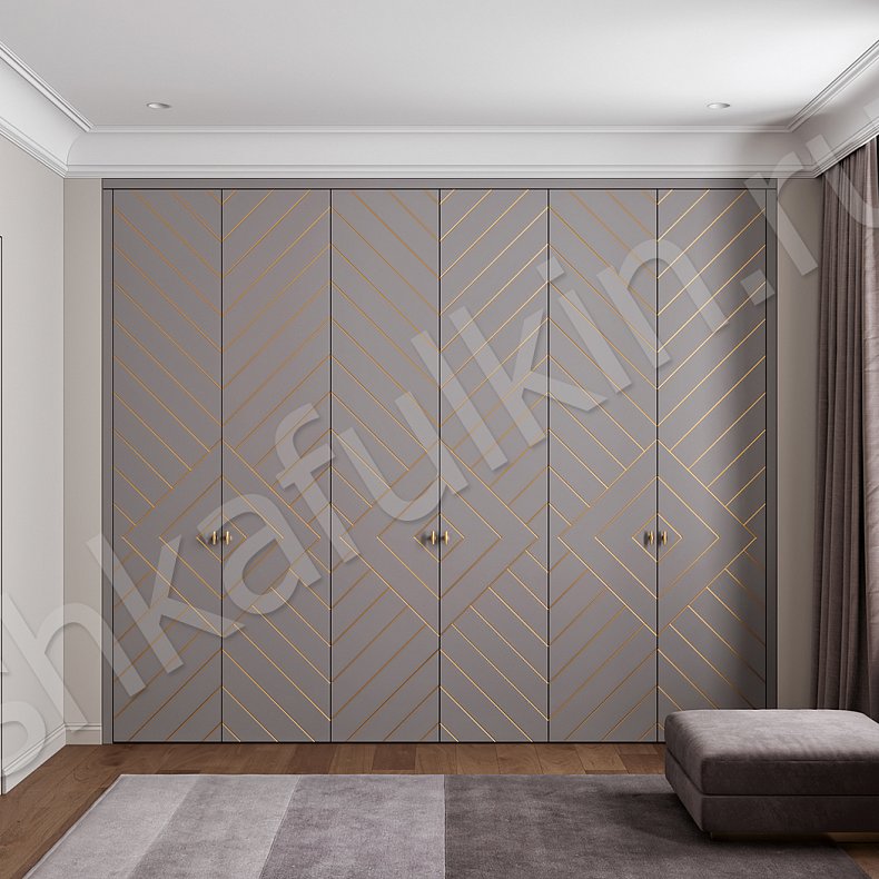 Встроенный шкаф Эклипс Золото Светлые Серый Современный 6и створчатые Гостиная Для вещей 4