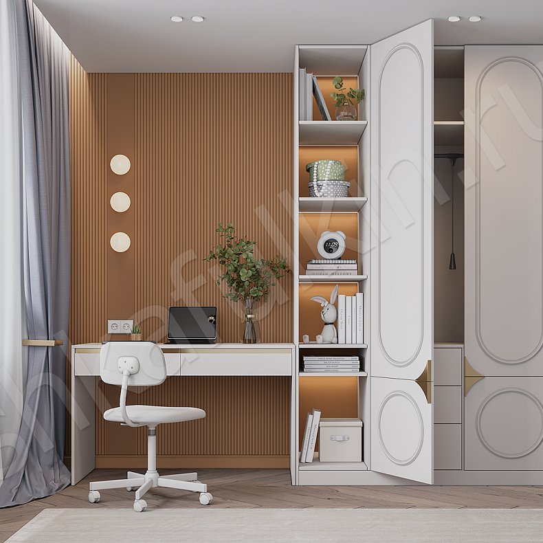 Изображение Детская Вивиан Белый Неоклассика 2х створчатые Детская Для вещей Для книг 2