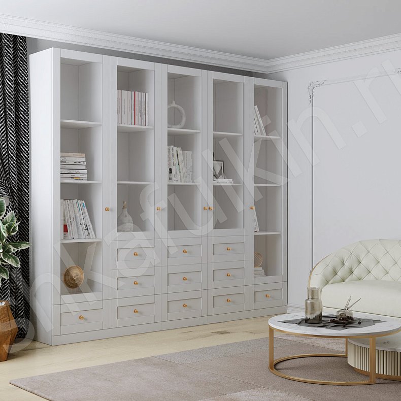 Шкаф-витрина Рамонес Светлые Белый Неоклассика 5и створчатые Гостиная Для книг