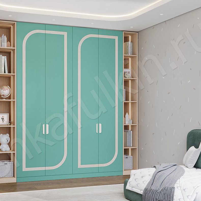 Изображение Детская Ясмина Зеленый Светлые Цветной Современный 4х створчатые Детская Для вещей Для декора Для книг Для белья 5
