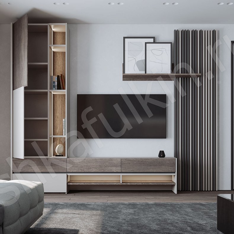 Изображение Стенка Мишель Светлые Древесный Белый Современный  Гостиная Под ТВ Для декора Для книг 4