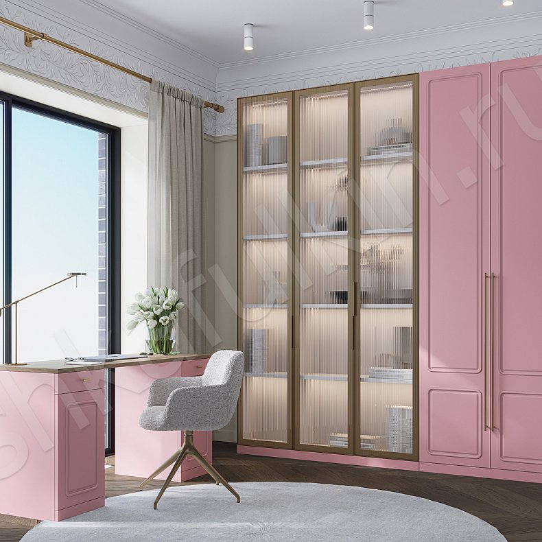 Кабинет Адажио Светлые Цветной Коричневый Розовый Зеленый Современный 5и створчатые Гостиная Для книг Для декора Для посуды Для вещей 1