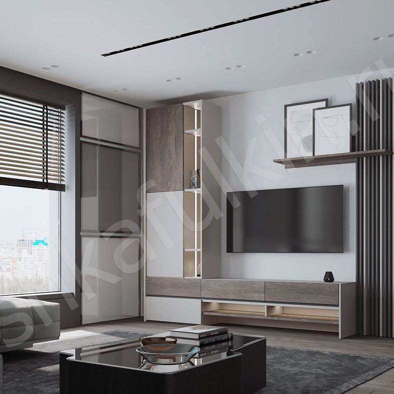 Изображение Стенка Мишель Светлые Древесный Белый Современный  Гостиная Под ТВ Для декора Для книг 1