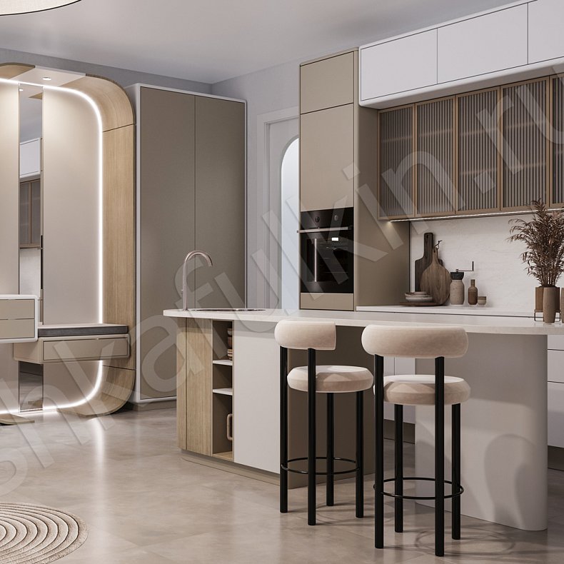 Изображение Кухня Кевин Светлые Коричневый Древесный Белый Современный   Для посуды 2