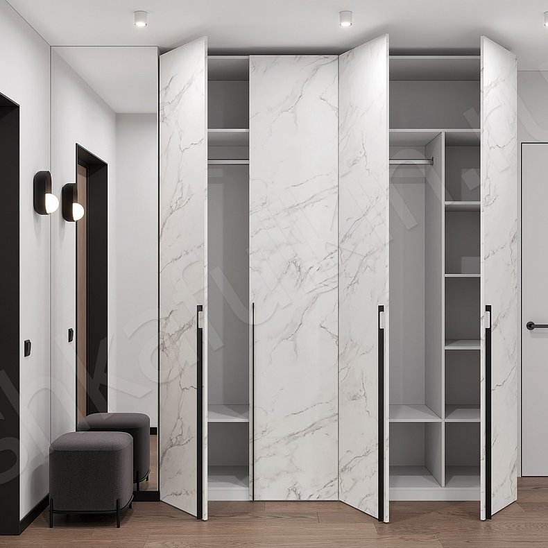 Изображение Шкаф в прихожую Каррара Светлые Белый Современный 4х створчатые Прихожая Для вещей 4