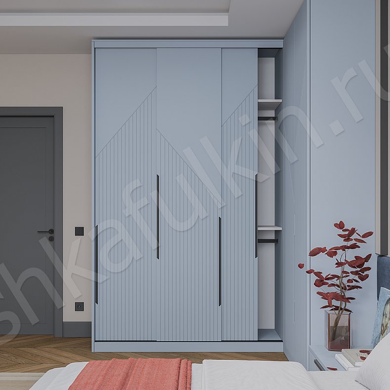 Шкаф-купе 5 дверей Фигаро Цветной Синий Светлые Неоклассика 5и створчатые Спальня Для белья Для вещей 3