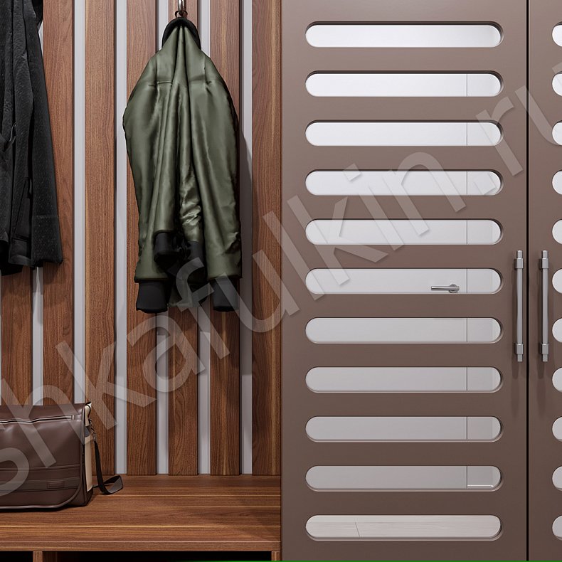 Прихожая Азиза Древесный Цветной Серый Минимализм 2х створчатые Прихожая Для вещей 6