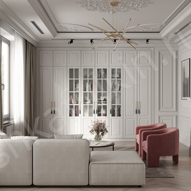 Изображение Стенка Джиованни Светлые Белый Классика 6и створчатые Гостиная Для книг Для посуды Для вещей 1