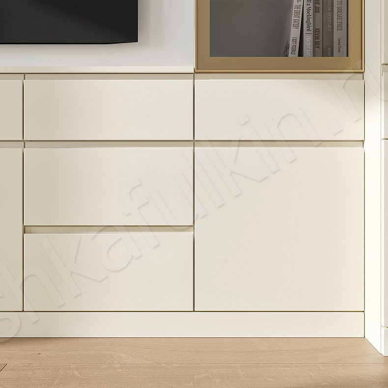 Изображение Стенка Эллада Светлые Белый Неоклассика 2х створчатые Гостиная Для вещей Под ТВ Для посуды Для декора Для книг 3