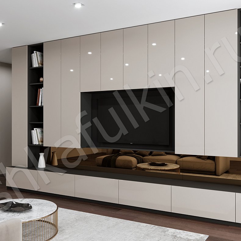 Стенка Ева Светлые Коричневый Современный 6и створчатые Гостиная Для вещей Под ТВ Для книг