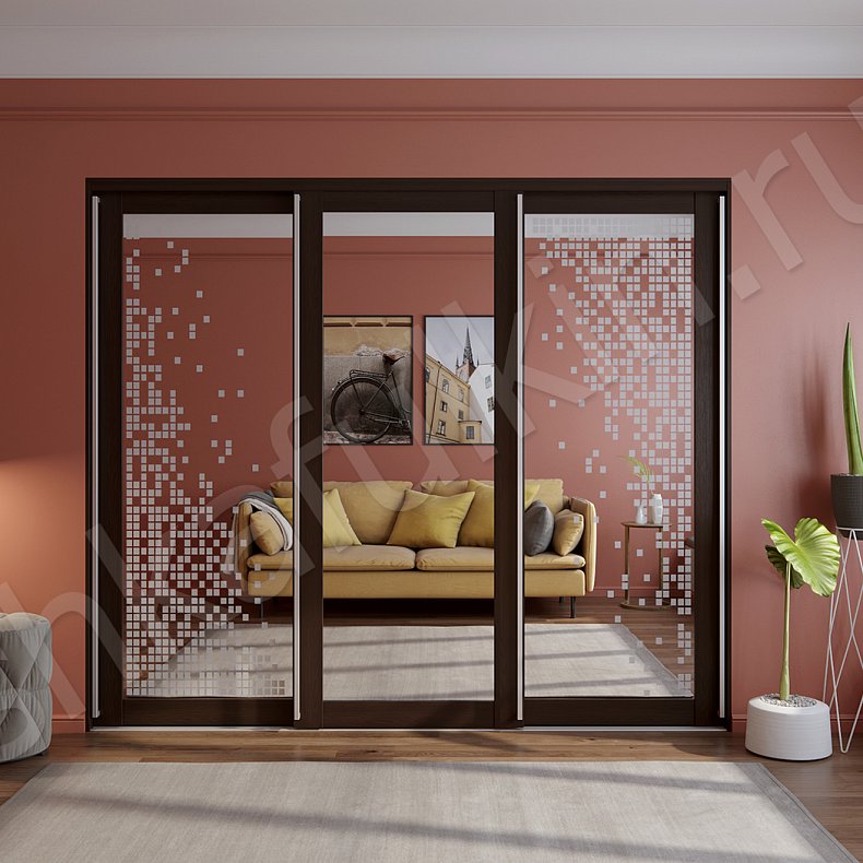 Встроенный шкаф-купе Фифа Черный Темные Современный 3х створчатые Гостиная Для вещей 1