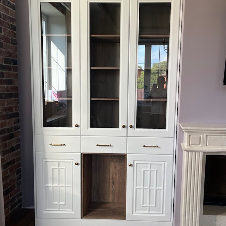 Книжный шкаф Антида Светлые Серый Классика 4х створчатые Гостиная Для книг 8