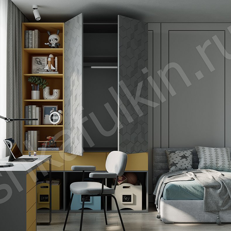 Изображение Шкаф Токио Серый Современный 2х створчатые Детская Для книг Для вещей 2