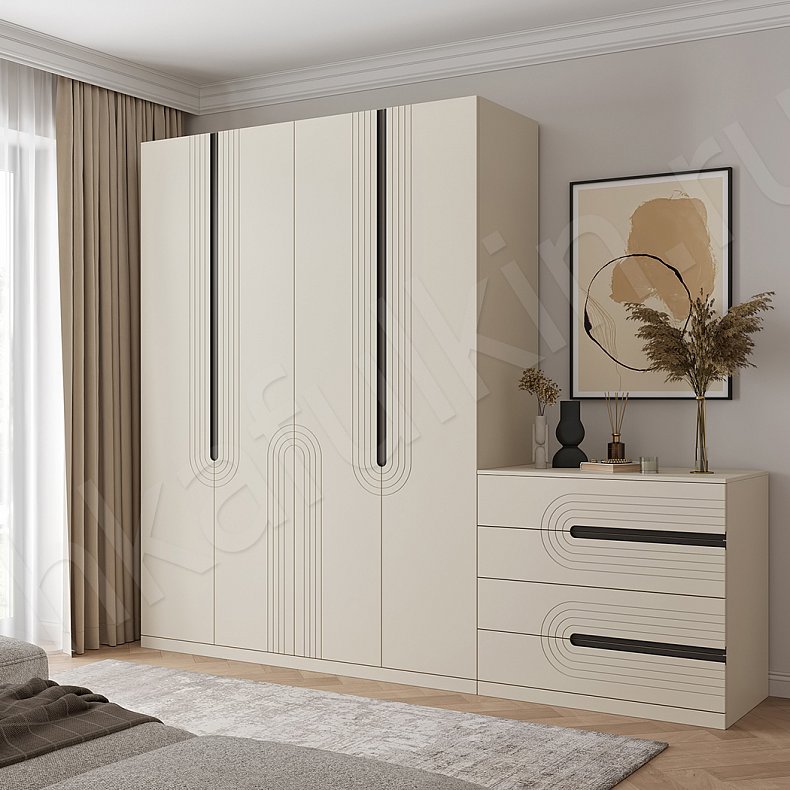 Гарнитур Сиквел Светлые Современный 4х створчатые Спальня Для вещей Для белья