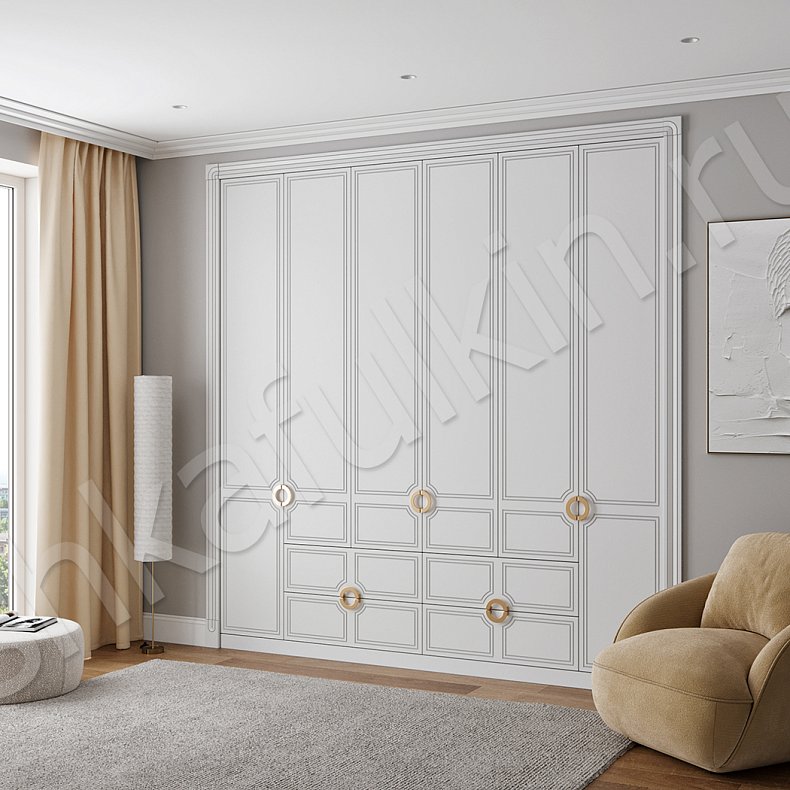 Шкаф Элисон Светлые Золото Белый Неоклассика 6и створчатые Спальня Для вещей