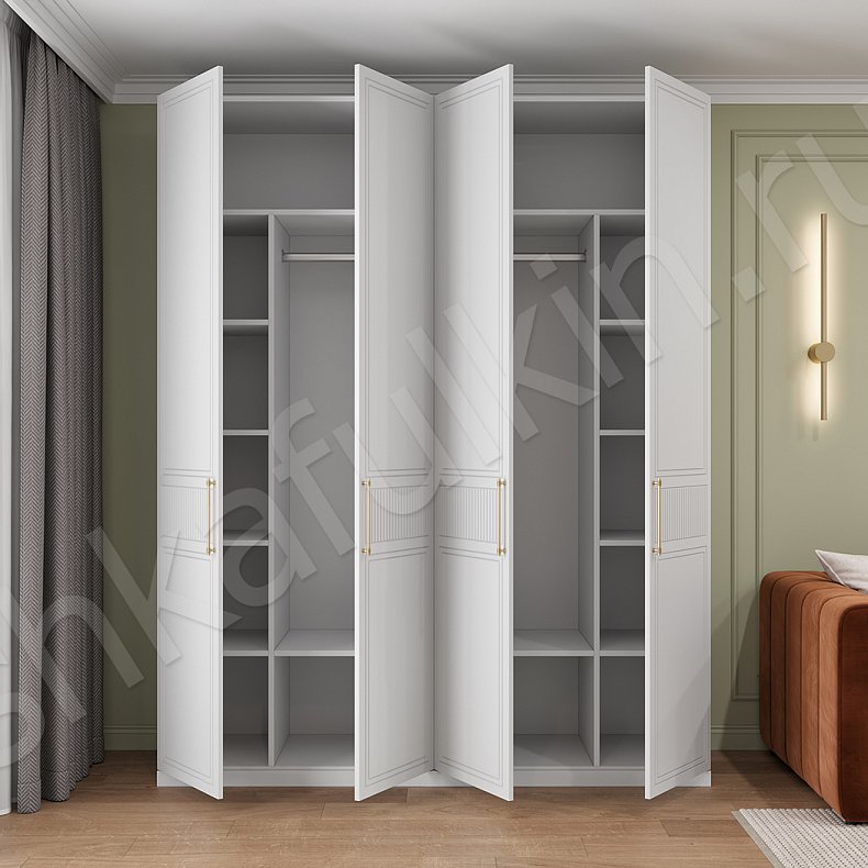 Изображение Шкаф Бриони Белый Светлые Серый Неоклассика 4х створчатые Гостиная Для вещей 3