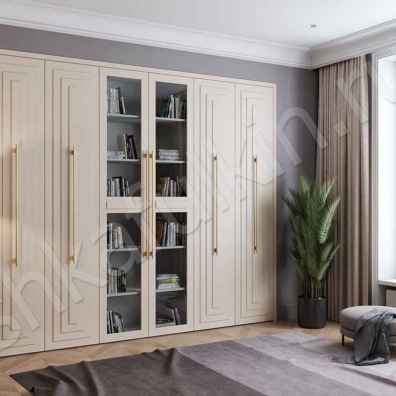 Шкаф Кассиопея Коричневый Светлые Неоклассика 6и створчатые Гостиная Для книг Для декора Для вещей