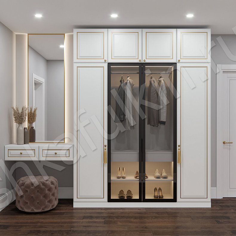 Прихожая Персей Белый Цветной Синий Золото Неоклассика 4х створчатые Прихожая Для вещей 5