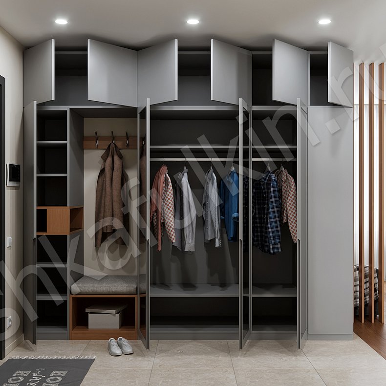 Прихожая Теона Светлые Древесный Серый Хай-тек 5и створчатые Прихожая Для вещей 2