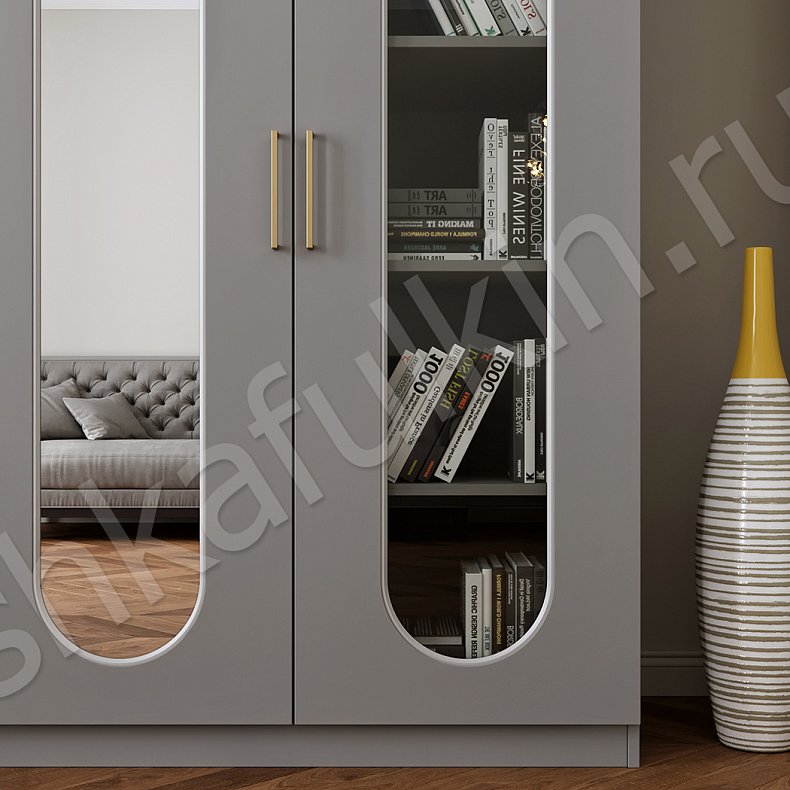 Изображение Распашной шкаф Скарлетт Белый Светлые Серый Современный 4х створчатые Гостиная Для вещей 9