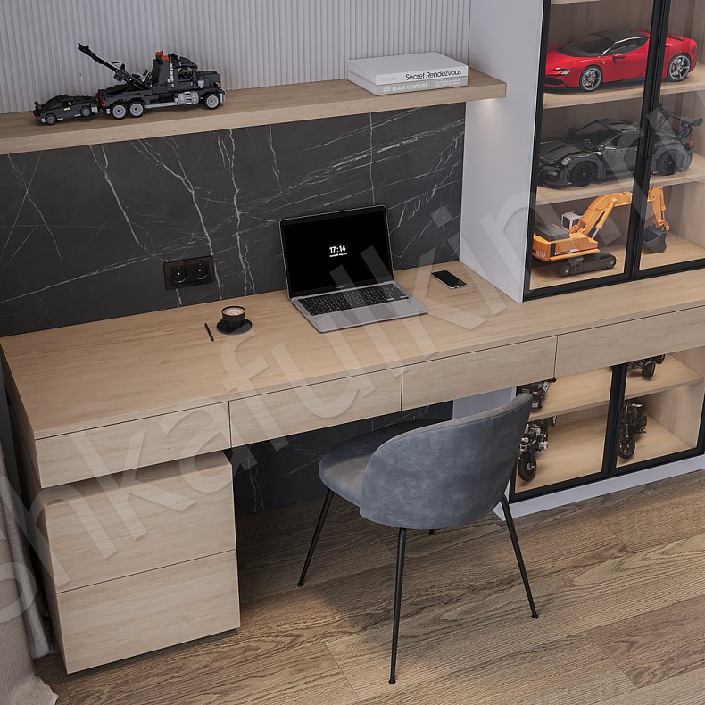 Изображение Кабинет Пейсли Серый Древесный Светлые Современный 2х створчатые Детская Для книг Для декора Для вещей 4