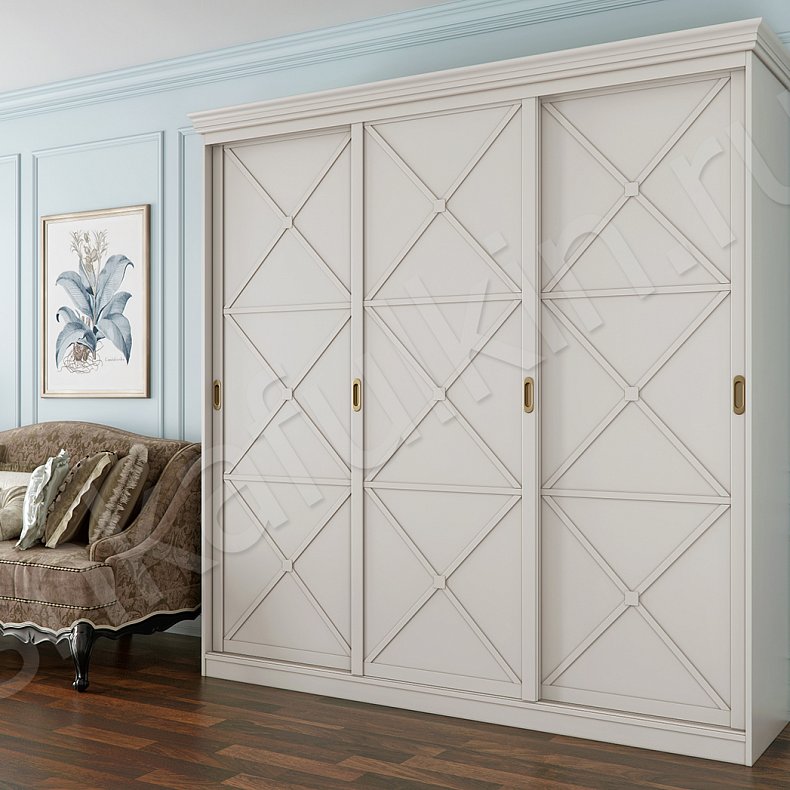 Изображение Корпусный шкаф-купе Марсель Светлые Прованс 3х створчатые Гостиная Для вещей 3