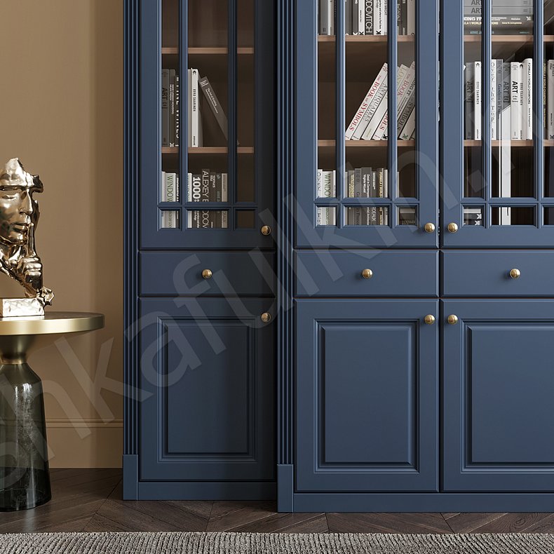 Шкаф Сергиус Белый Цветной Серый Синий Неоклассика 4х створчатые Гостиная Для книг Для декора Для посуды 11
