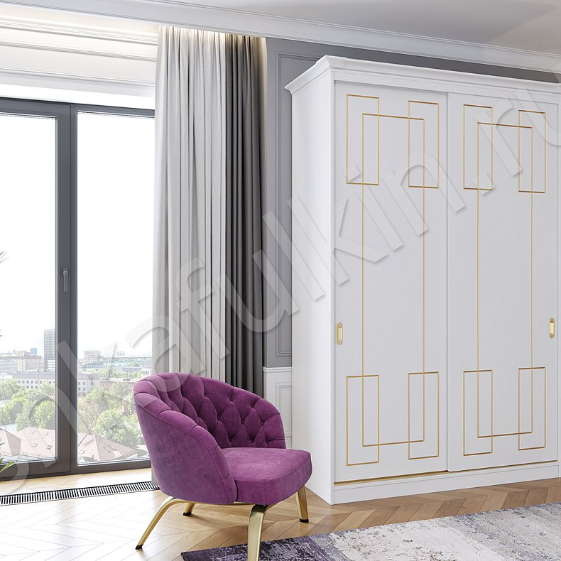Корпусный шкаф-купе Маренго Золото Модерн 2х створчатые Гостиная Для вещей 8