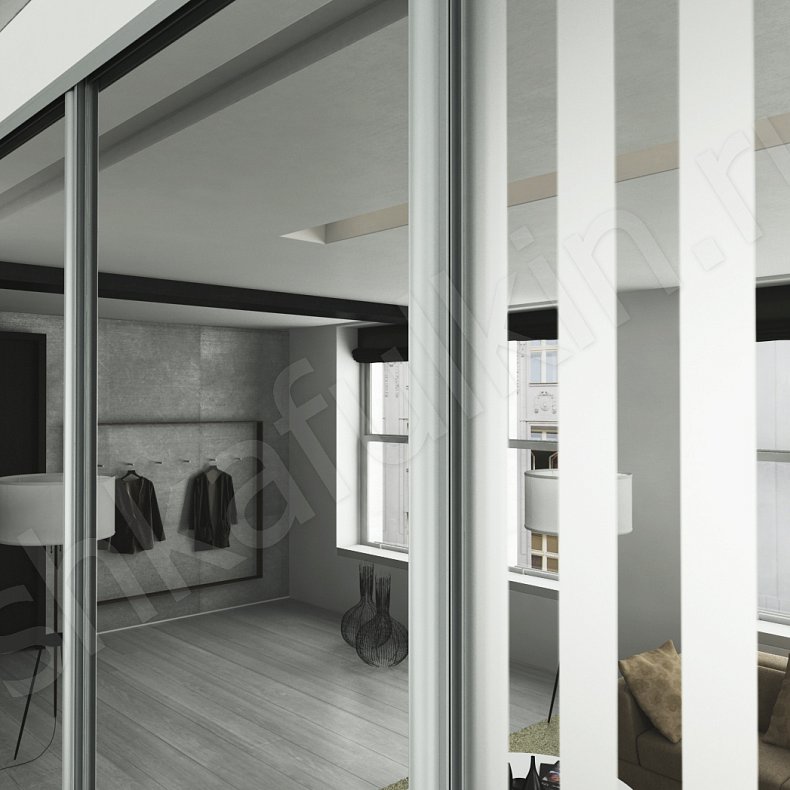 Встроенный шкаф-купе Зебра Серый Светлые Модерн 4х створчатые Гостиная Для вещей 4