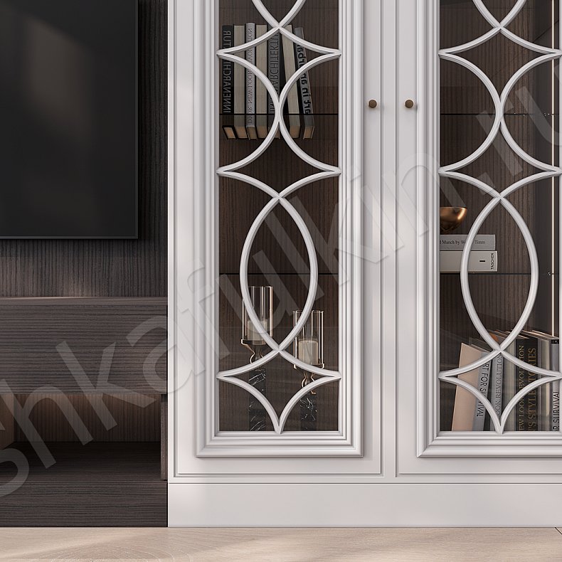 Изображение Стенка Роперро Темные Белый Древесный Светлые Неоклассика 3х створчатые Гостиная Для книг Для декора Под ТВ Для вещей 3