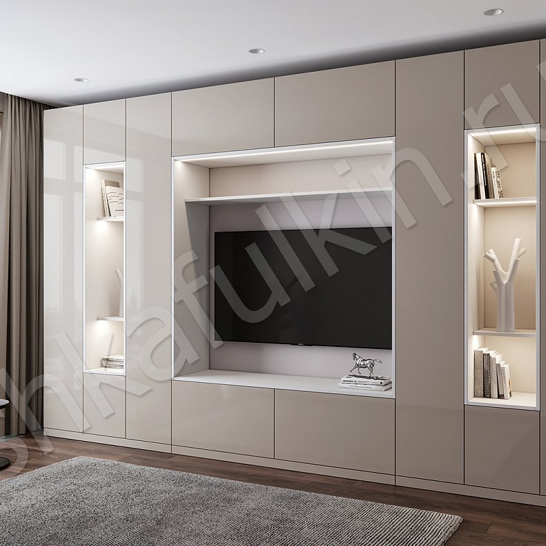 Стенка Луиза Коричневый Светлые Минимализм 4х створчатые Гостиная Для декора Под ТВ Для вещей