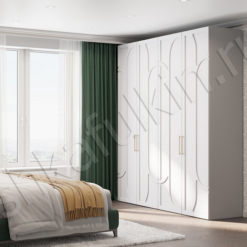 Шкаф 4 двери Бернард Белый Неоклассика 4х створчатые Спальня Для вещей