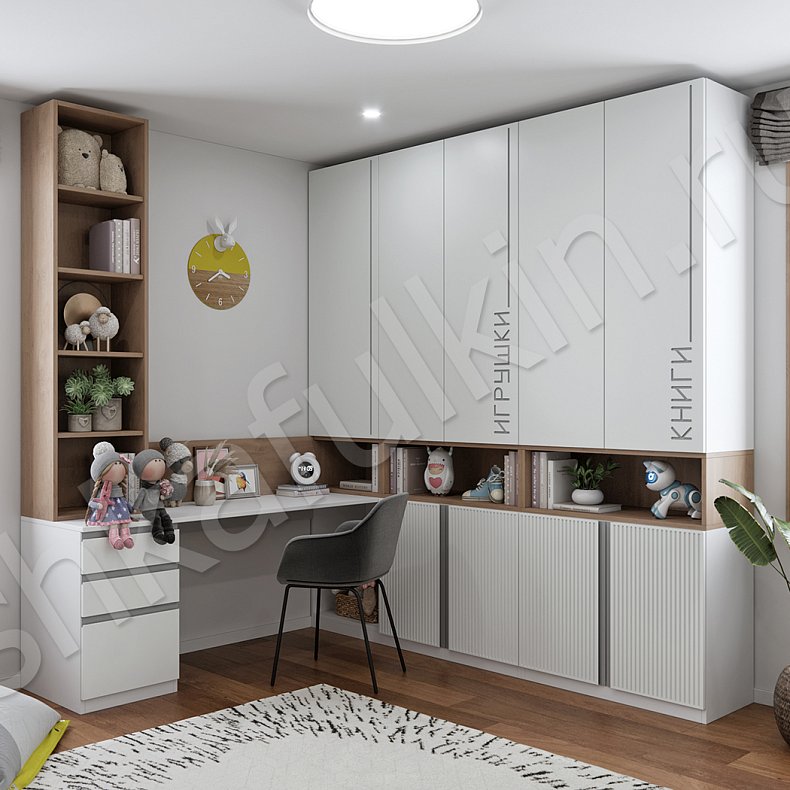 Детская Федерико Белый Цветной Светлые Зеленый Современный 4х створчатые Детская Для книг Для вещей