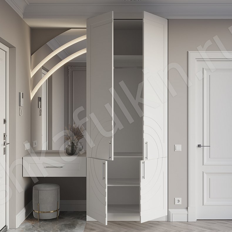 Прихожая Линдор Белый Коричневый Светлые Неоклассика 2х створчатые Прихожая Для вещей 3