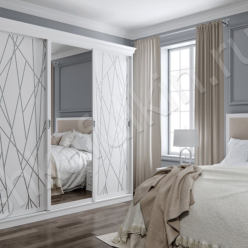 Корпусный шкаф-купе Милора Белый Модерн 3х створчатые Спальня Для вещей