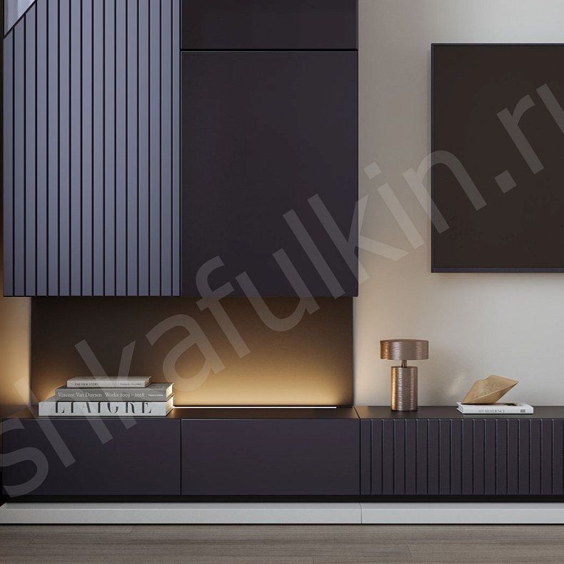 Изображение Стенка Фигаро Белый Черный Светлые Темные Современный 2х створчатые Гостиная Под ТВ 12