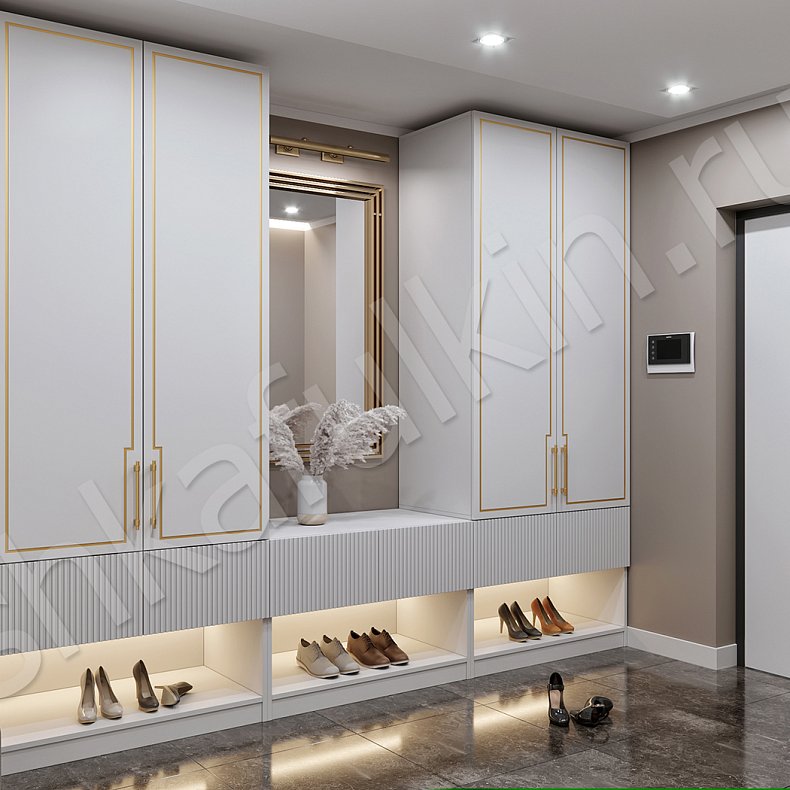 Изображение Прихожая Нео Золото Синий Цветной Белый Неоклассика 4х створчатые Прихожая Для вещей 2