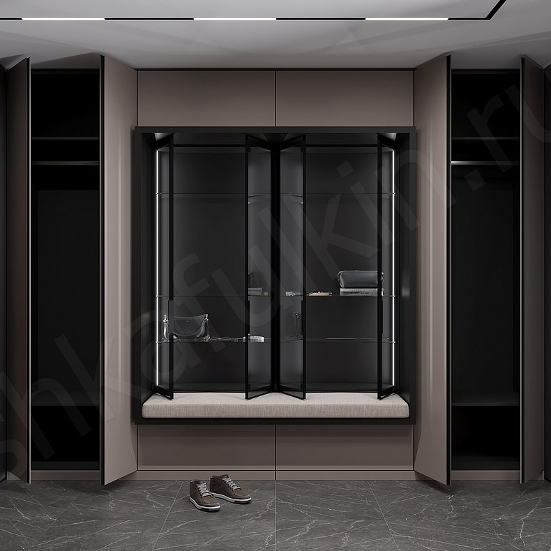 Прихожая Йокогама Серый Темные Черный Лофт 4х створчатые Прихожая Для вещей 4