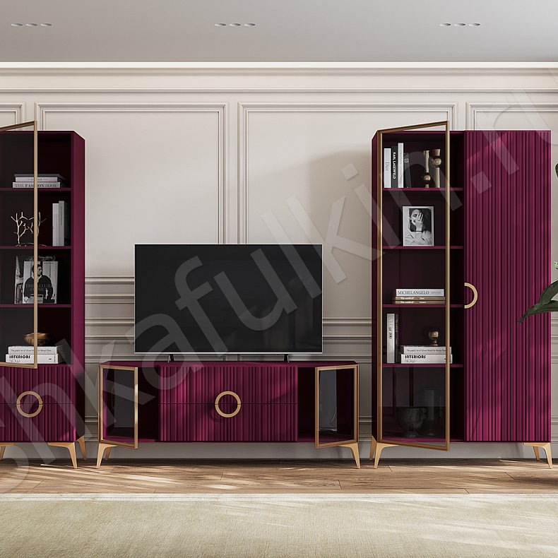 Изображение Стенка Обсидиан Белый Черный Цветной Красный Синий Светлые Темные Неоклассика 2х створчатые Гостиная Для книг Под ТВ 14