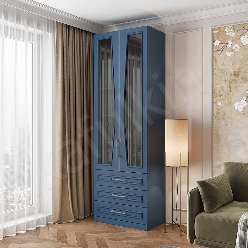 Шкаф Мерседес 2 двери Цветной Синий Темные Современный 2х створчатые Гостиная Для книг Для декора