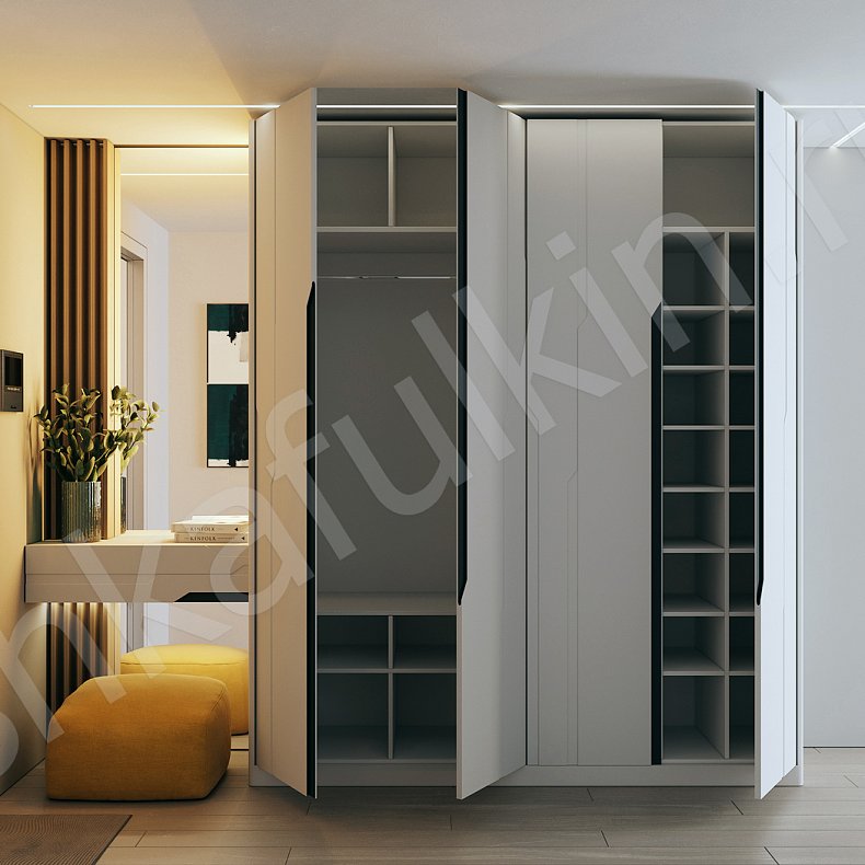 Прихожая Маттео Белый Светлые Серый Современный 4х створчатые Прихожая Для вещей 4