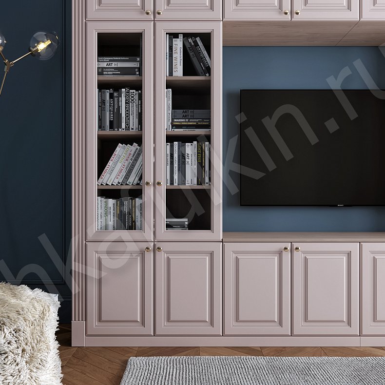 Изображение Стенка Сенатор Цветной Розовый Синий Светлые Классика 4х створчатые Гостиная Для книг Под ТВ 6