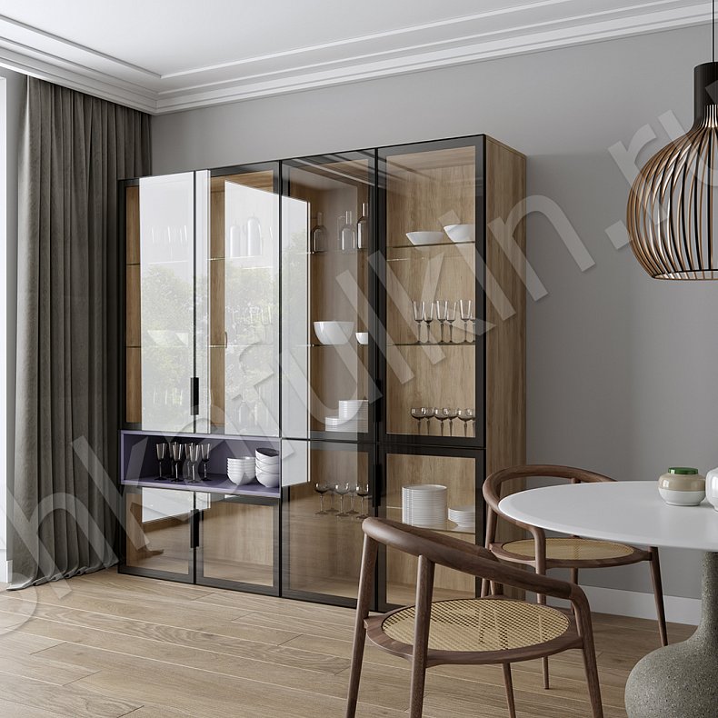 Шкаф-витрина Сервантес Цветной Черный Древесный Розовый Светлые Современный 4х створчатые Гостиная Для книг Для посуды 2