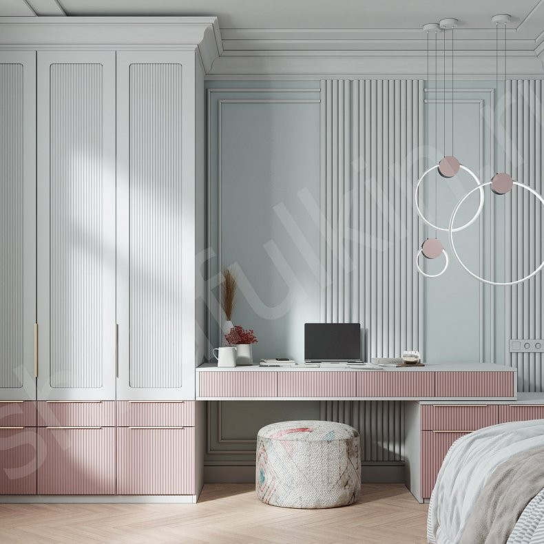 Детская Пинклайн Белый Розовый Модерн 3х створчатые Детская Для книг Для вещей