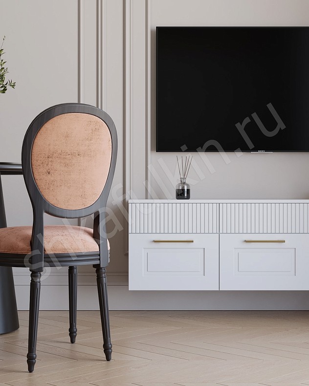 Подвесная тумба  Люмьер Светлые Золото Белый Неоклассика 3х створчатые Гостиная Для вещей Под ТВ