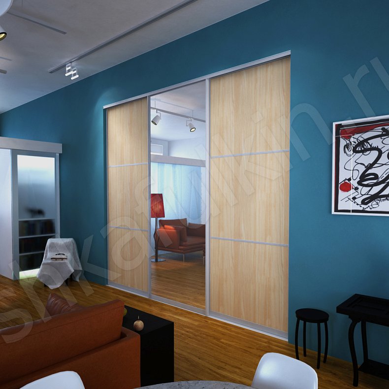 Встроенный шкаф-купе 3 двери Скандинавия Светлые Древесный Скандинавский 3х створчатые Гостиная Для вещей 1
